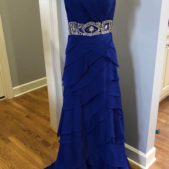 Royal Blue Formal Prom Party Long Gown Dress with Rhinestone Waist Size 4 - Picture 3 of 10